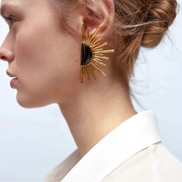 Zara Sun Radiant Gold Statement Stud Earrings - Picture 4 of 16